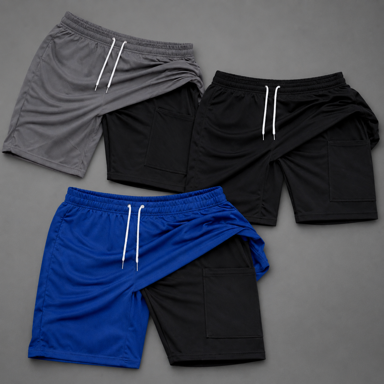 KIT 3 Bermuda 2 em 1 Compressão Dry Fit Masculina